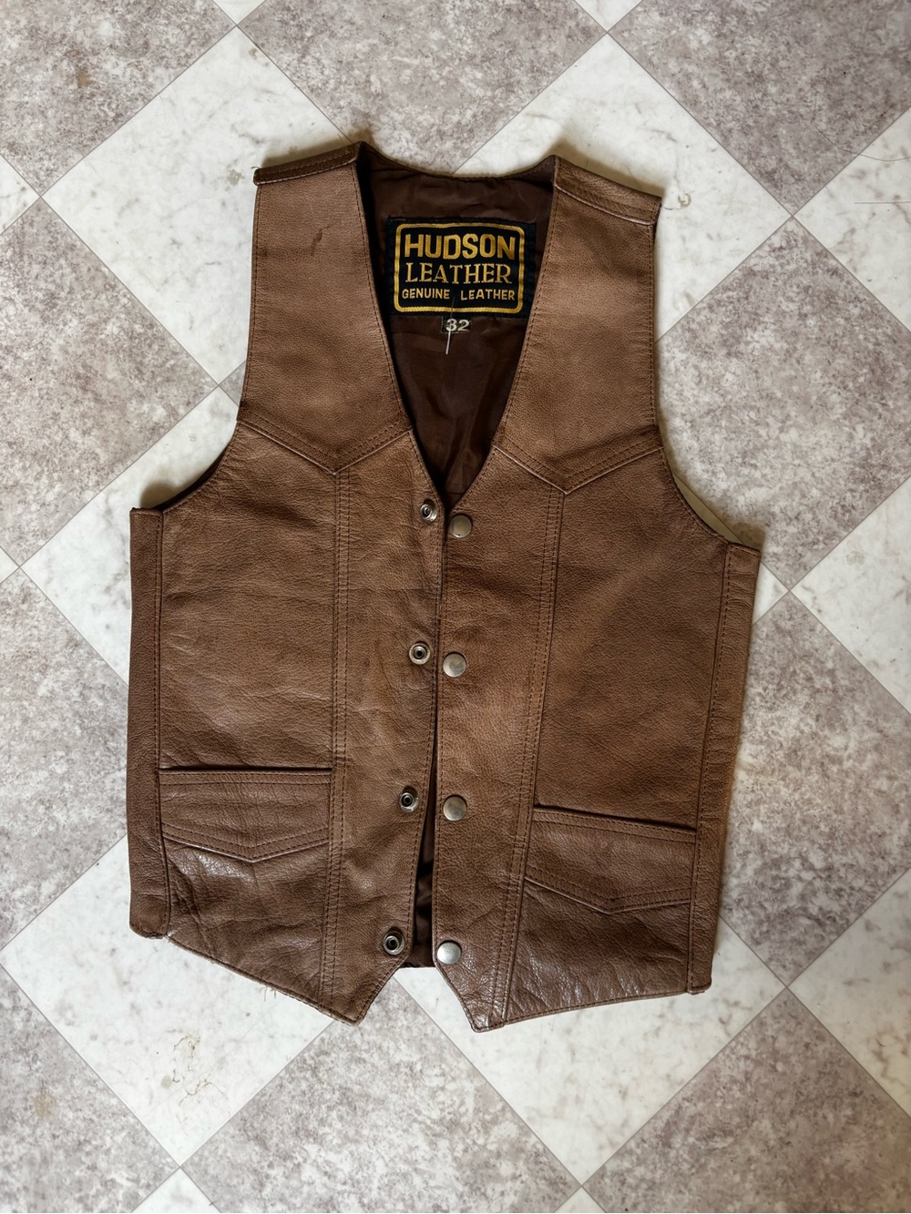 Hudson Leather New Women's Genuine Leather Brown Biker Vest Size 32 Bust XS